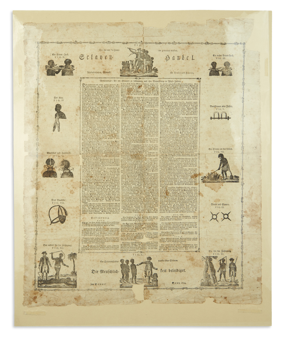 (SLAVERY AND ABOLITION.) A rare early illustrated German-American anti-slavery broadside titled Sclaven-Handel.
